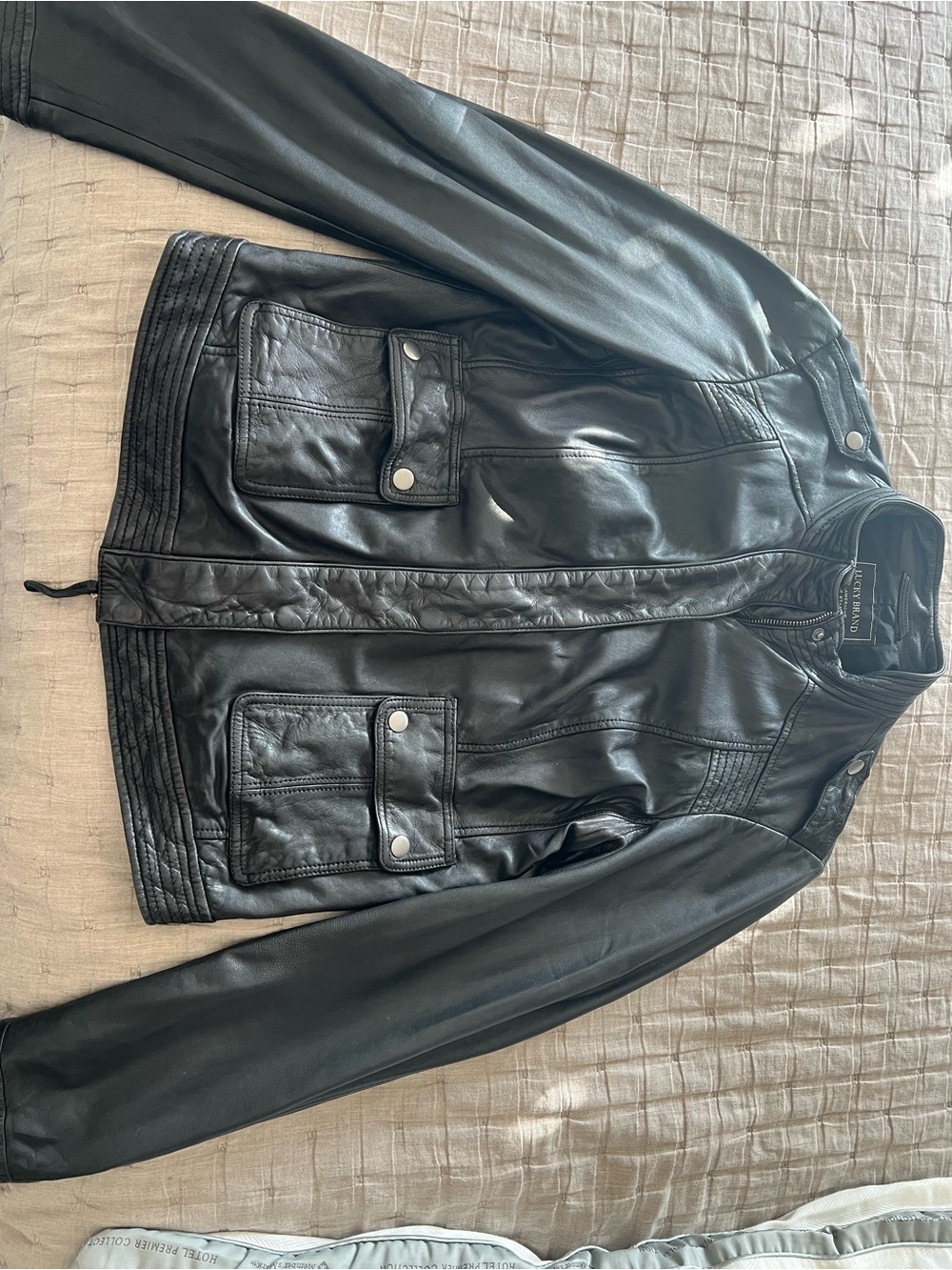Lucky Brand Black Leather Moto-Style Jacket - Picture 2 of 6